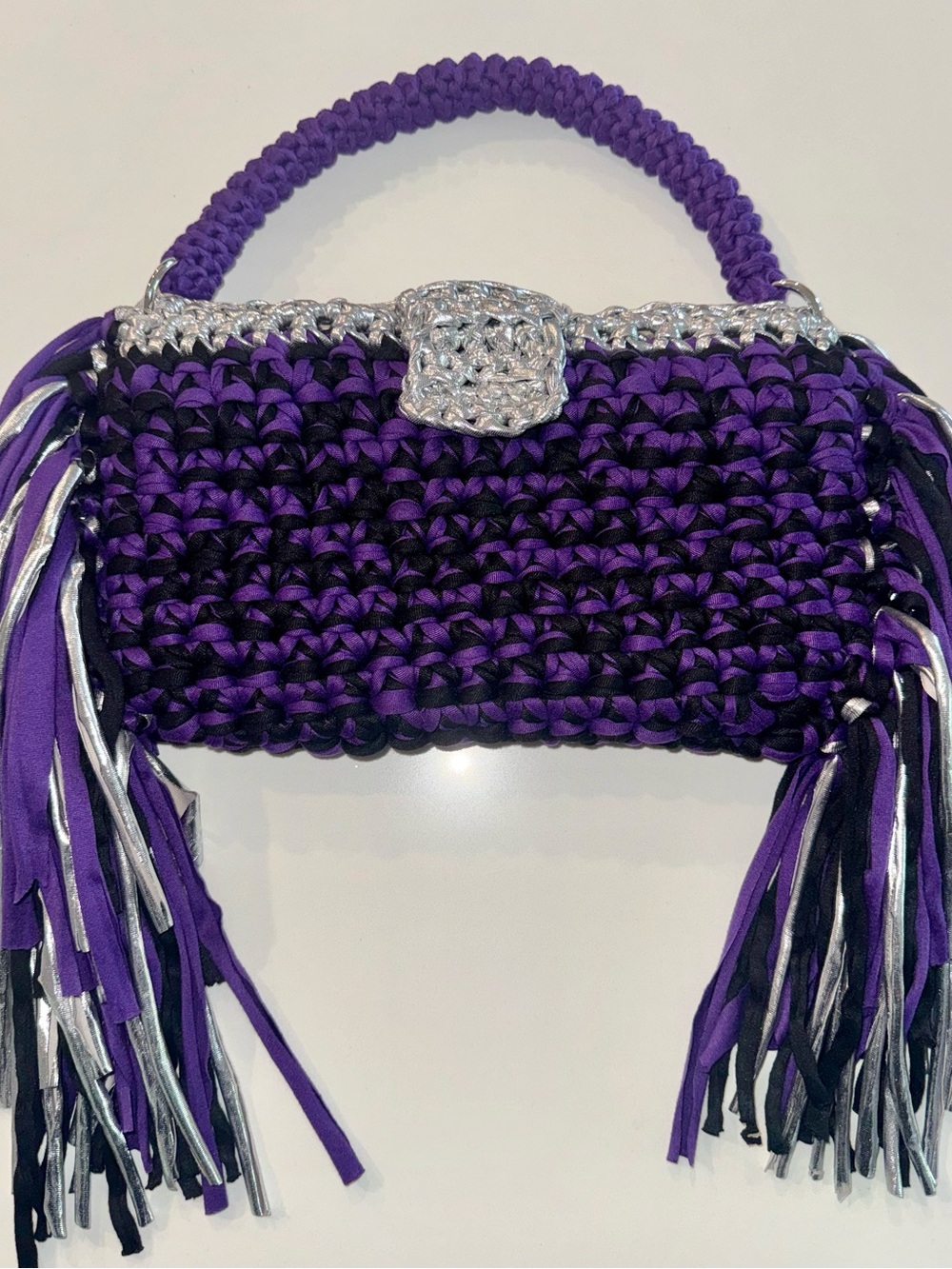 Bonita Bolso Handmade by Yvonne Handwoven Purple Mini Bag with Silver Accents